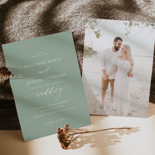 Sage Green Summer Rustic Elegant Photo Wedding Invitation (Creator Uploaded)