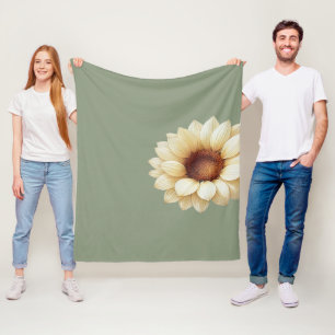 Sage Green Sunflower Throw Blanket Vintage Floral
