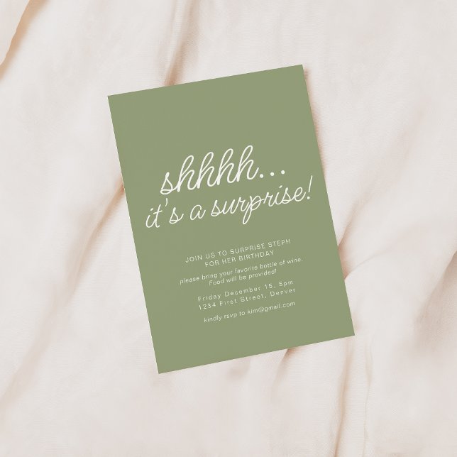 Sage Green Surprise Birthday Party Invitation (Creator Uploaded)