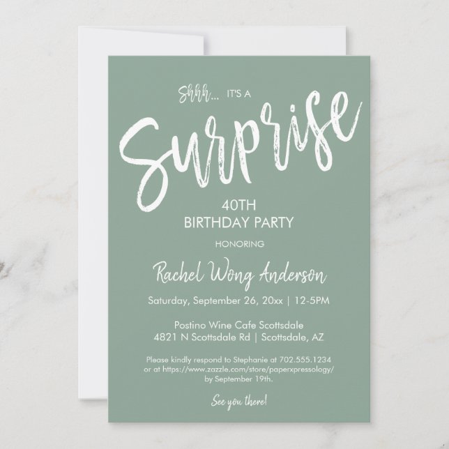 Sage Green Surprise Birthday Retirement Party  Invitation (Front)