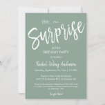 Sage Green Surprise Birthday Retirement Party  Invitation<br><div class="desc">Create a personalised Surprise party invitation.  This party invitation features spacious and beautiful calligraphy script writing with a sage green background.  You can easily customise it with your own text and customise it to your liking.  Please note:   "Shhh... " and "Surprise" cannot be edited.</div>