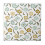 Sage green tan retro floral pattern ceramic tile<br><div class="desc">White background,  decorated with a retro style floral pattern in sage green and light tan flowers.</div>