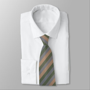 Sage Green Taupe Beige Diagonal Striped Tie
