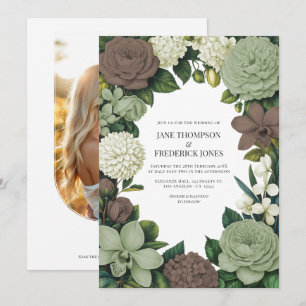 Sage Green, Taupe & Ivory Floral Wedding Invitation