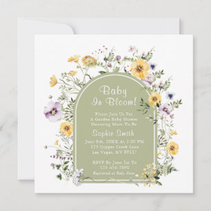 Sage Green Tea Party Baby In Bloom Baby Shower Invitation
