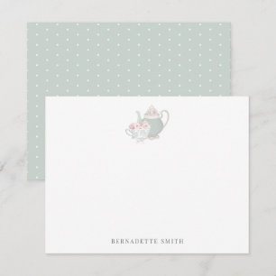 Sage Green Teapot & Tea Cup Stationery Note Card