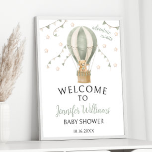 Sage Green Teddy Balloon Baby Shower Welcome Sign