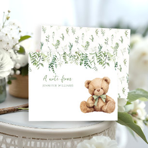 Sage Green Teddy Bear Baby Boy Shower Note Card