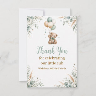 Sage Green Teddy Bear Baby Shower Thank You Card
