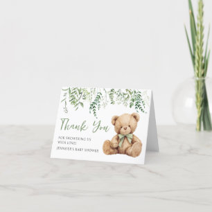 Sage Green Teddy Bear Baby Shower Thank You Cards