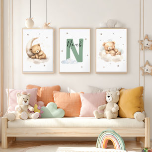 Sage Green Teddy Bear Nursery Wall Art