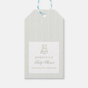 Sage Green Teddy Bear Preppy Elegant Baby Shower Gift Tags