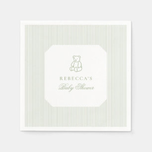 Sage Green Teddy Bear Preppy Elegant Baby Shower Napkin