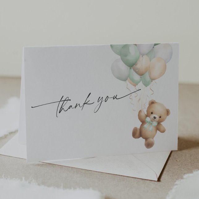 Sage Green Teddy Bear We can Bearly wait Themed Thank You Card (Sage Green We Can Bearly Wait, Teddy Bear Gender Neutral baby Shower Thank you Cards.)