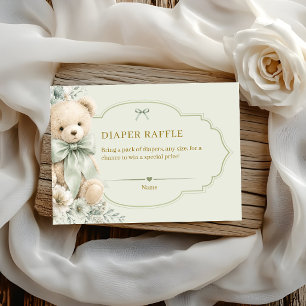 Sage Green Teddy Diaper Raffle Baby Shower Insert