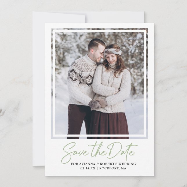 Sage Green Text and Photo Save The Date (Front)