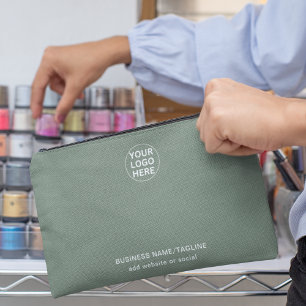Sage Green Text & Logo l Promotional Business  Accessory Pouch