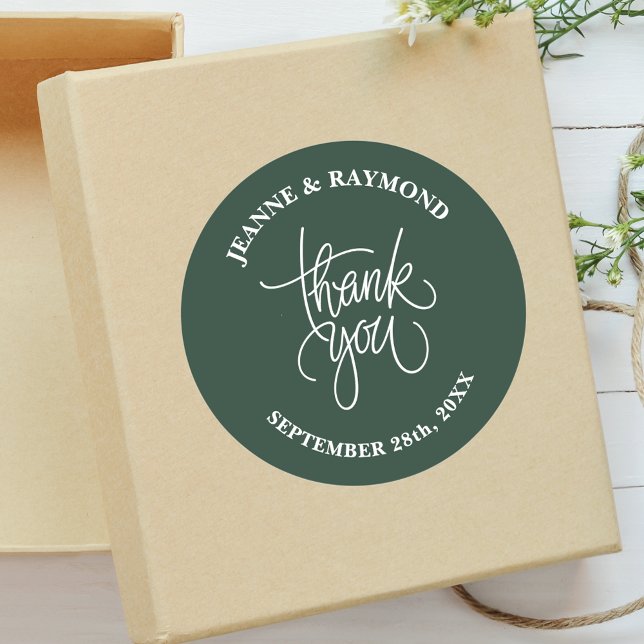 Sage Green Thank You Calligraphy Wedding Favour Classic Round Sticker (Creator Uploaded)