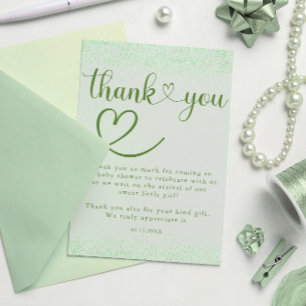 Sage Green Thank You Heart Confetti Script Card