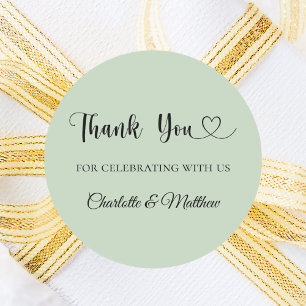 Sage green thank you heart wedding classic round sticker