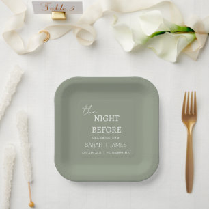 Sage Green the Night Before Elegant Wedding  Paper Plate