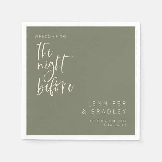 Sage Green The Night Before Rehearsal Dinner  Napkin (Front)