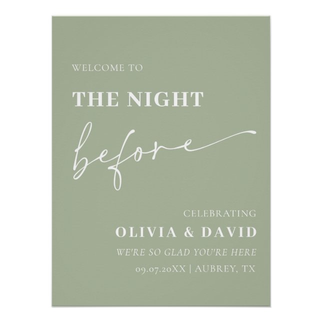 Sage Green The Night Before Rehearsal Dinner Sign (Front)