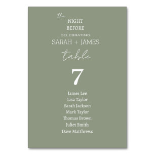 Sage Green the Night Before Wedding Seating Chart Table Number