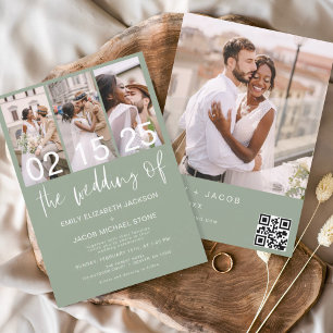 Sage Green The Wedding of Photo QR code Minimalist Invitation