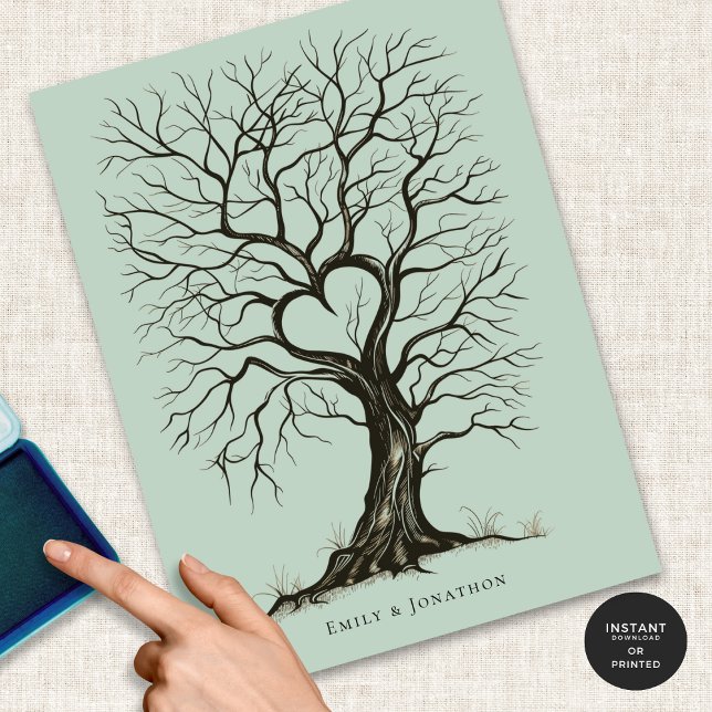 Sage Green ThumbPrint Tree Wedding Guest Book (Creator Uploaded)