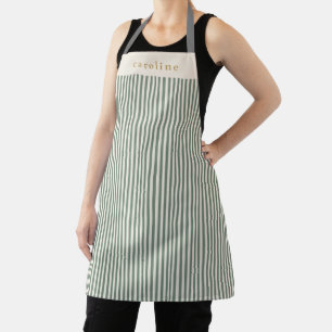 Sage Green Ticking Stripe Personalised Name Apron
