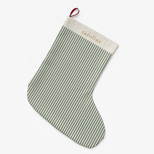 Sage Green Ticking Stripe Personalised Name Large Christmas Stocking