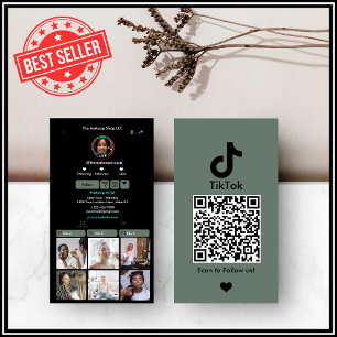 Sage Green TikTok Social Media QR Code Business Card