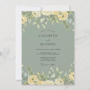 Sage Green Timeless Botanical Wedding Invitation
