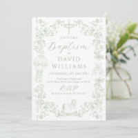 Sage Green Toile Boy Baptism Elegant Digital