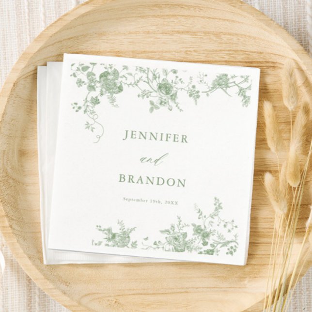 Sage Green Toile Classic Wedding Napkins (Creator Uploaded)
