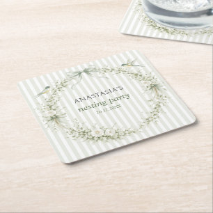 Sage Green Toile De Juoy Nesting Party Square Paper Coaster
