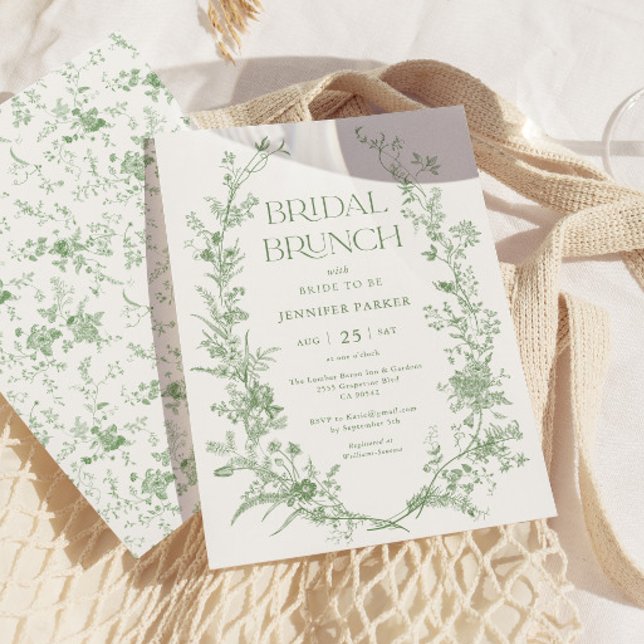 Sage Green Toile Floral Bridal Brunch  Invitation (Creator Uploaded)