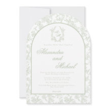 Sage Green Toile Floral Monogram Photo Wedding
