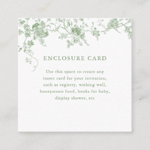 Sage Green Toile Vintage Floral Square Enclosure Card
