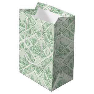 Sage Green Toile with Pastoral Scenes Medium Gift Bag
