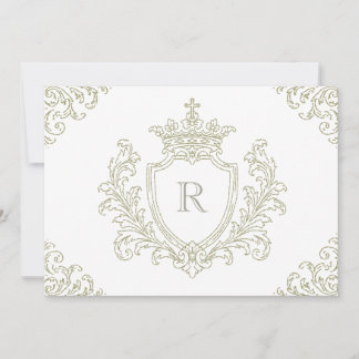 Sage Green Traditional Crest Monogram Baptism Invitation