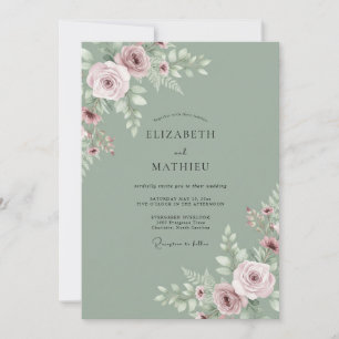 Sage Green Tranquil Rose Wedding Invitation