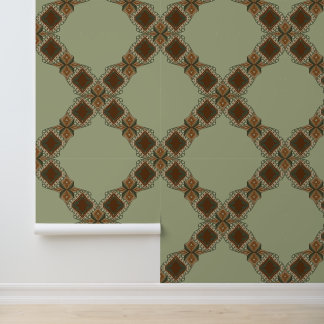 Sage Green - Trellis Boho Earthy Vibes - Diamonds Wallpaper