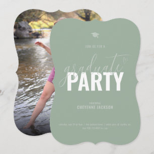 Sage Green Trendy Photo Graduate Party Invitation