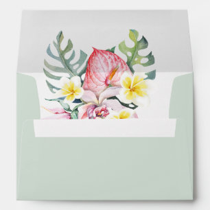  Sage Green  Tropical Floral Hawaii Wedding Envelope