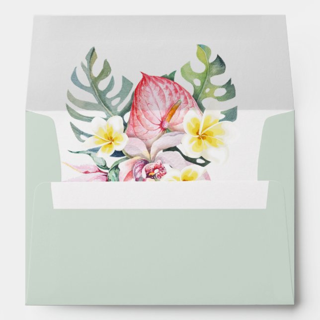  Sage Green  Tropical Floral Hawaii Wedding Envelope (Back (Bottom))