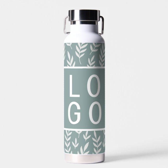 SAGE GREEN TROPICAL LEAF PATTERN LOGO TEMPLATE WATER BOTTLE (Front)