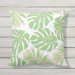 Sage green tropical monstera leaves pattern cushion