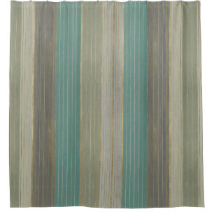 Sage Green turquoise Taupe Grey Farmhouse Stripes Shower Curtain